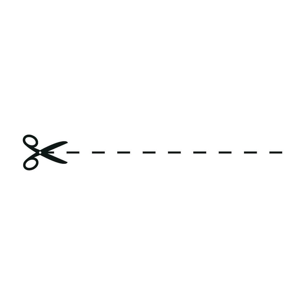 Cut line icon with scissor, cut here guidance, scissors and dash. Coupon mark and symbol for cropping, signifying voucher. Flat vector illustrations isolated in background.