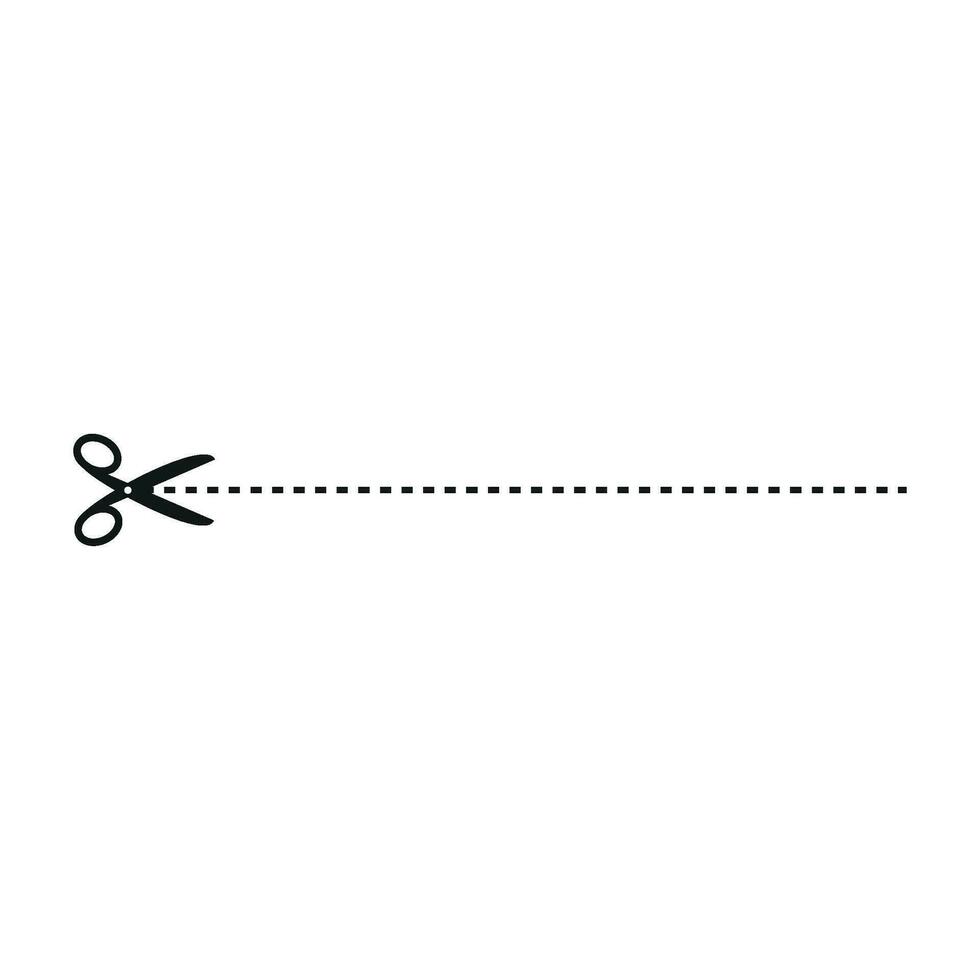 Cut line icon with scissor, cut here guidance, scissors and dash. Coupon mark and symbol for cropping, signifying voucher. Flat vector illustrations isolated in background.