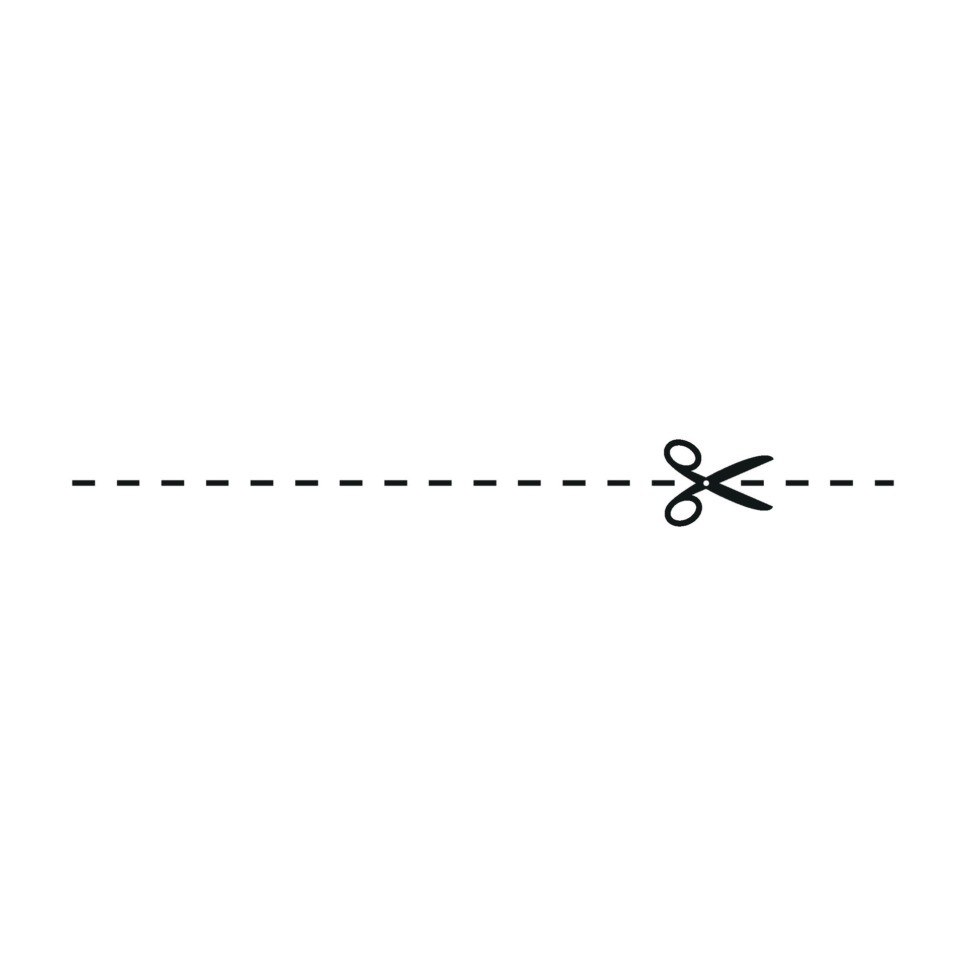 Cut line icon with scissor, cut here guidance, scissors and dash