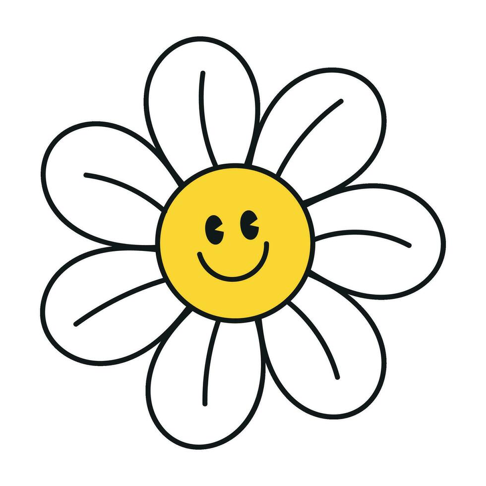 Groovy daisy flowers face collection. Retro chamomile smiles