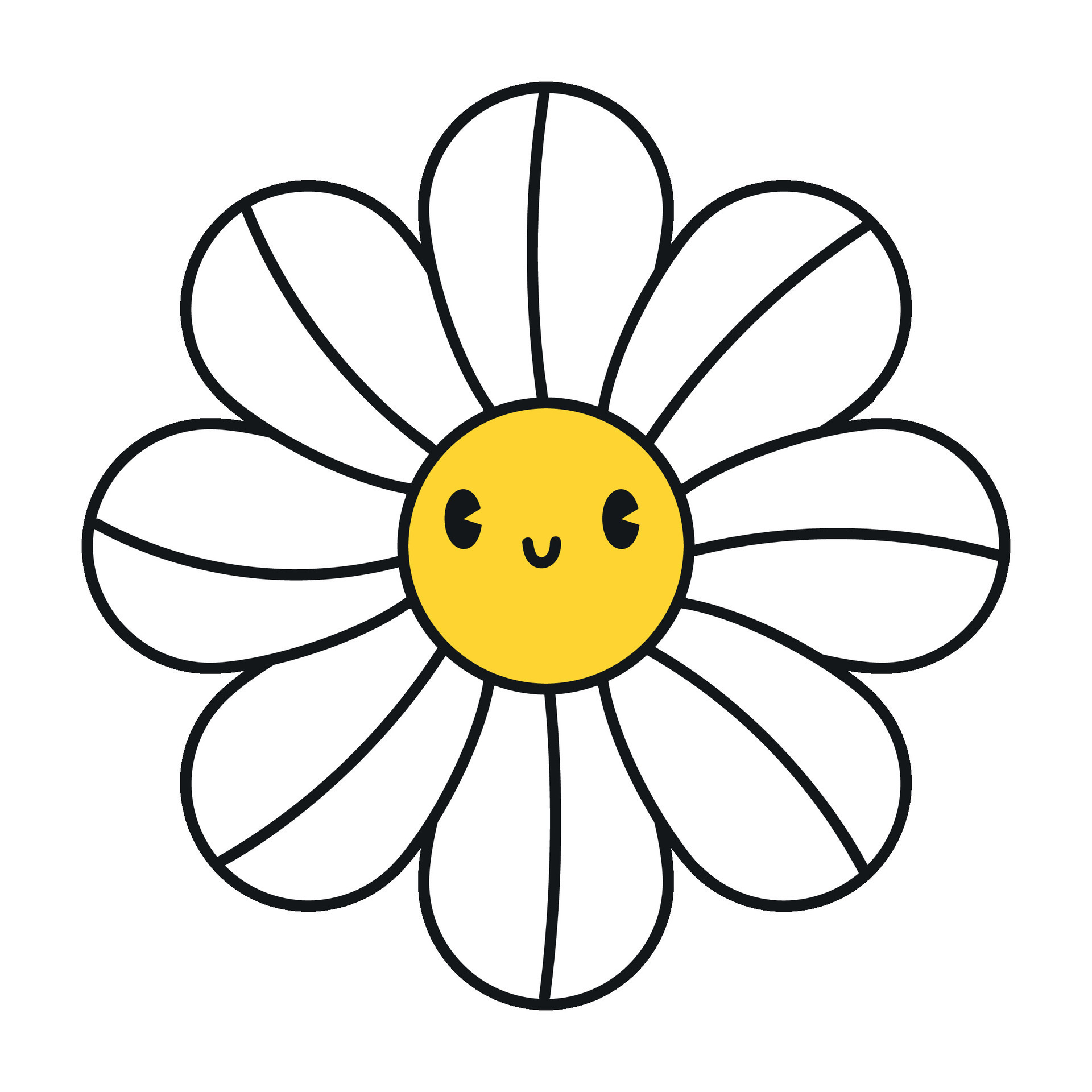 Groovy daisy flowers face collection. Retro chamomile smiles in