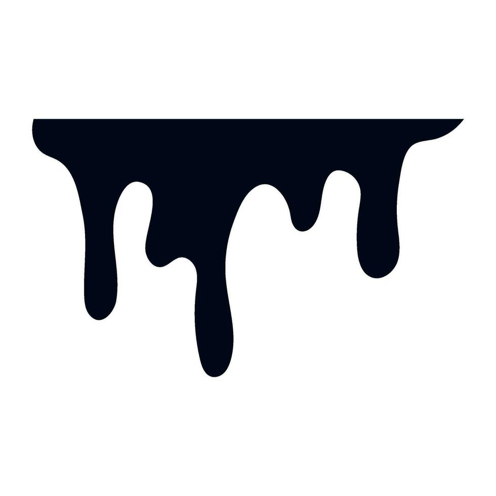 Black melt drips. Current paint or blood drop, oil flow, liquid caramel, ink, chocolate sauce splash. Vector illustration