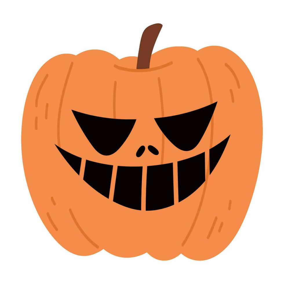 Cute Halloween Pumpkin Set. Smiling cartoon lantern faces. Helloween holiday characters in the shape of pumkin. Flat illustrations isolated on white background. vector