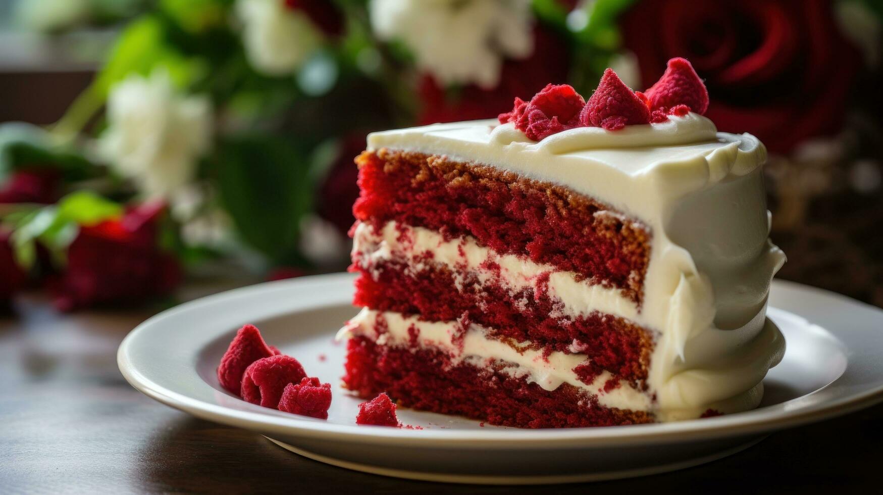 Classic red velvet cake with fluffy cream cheese icing photo