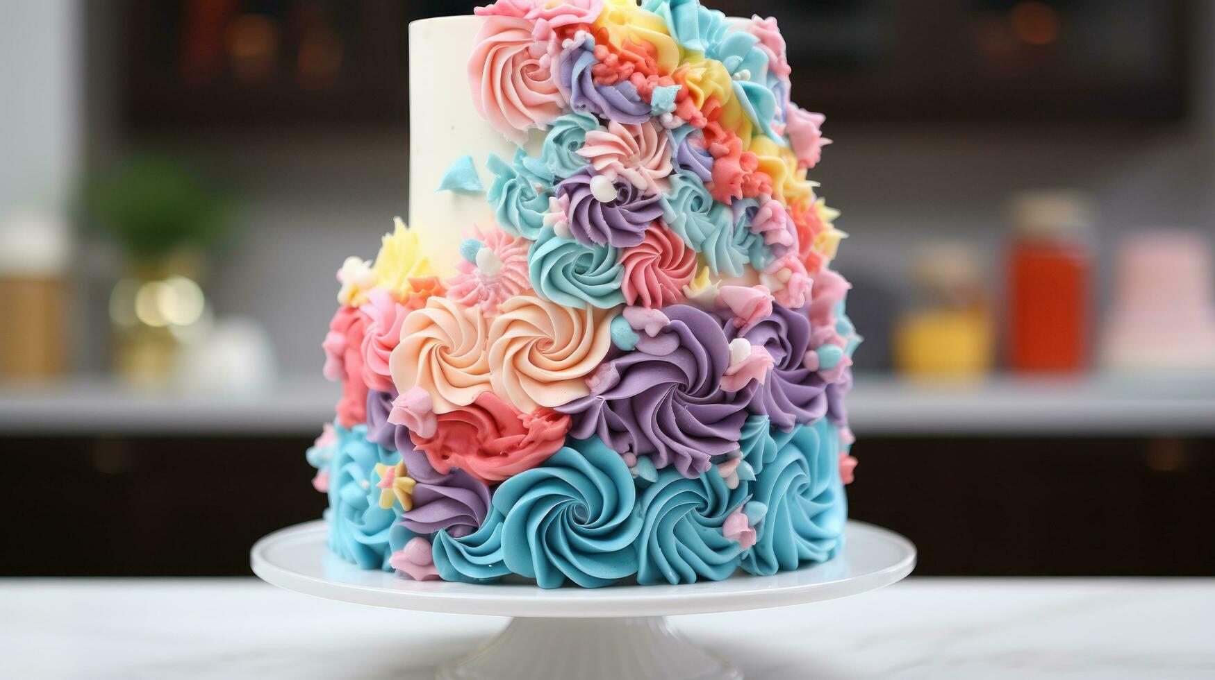 Whimsical unicorn cake with rainbow layers photo