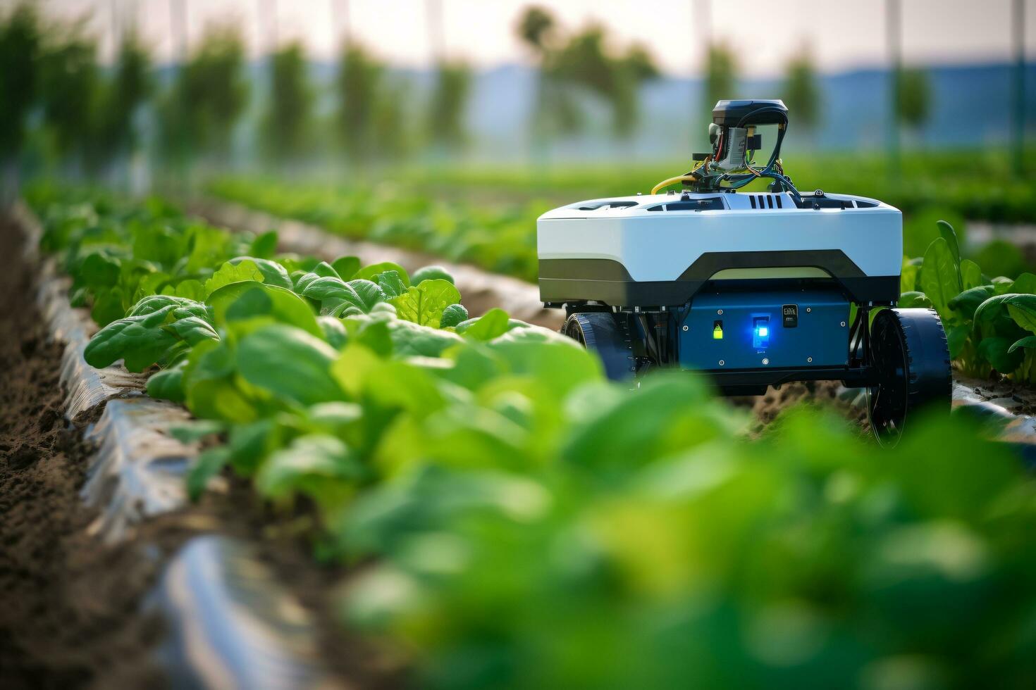 Smart robotic farmers. Agriculture technology. ai generated photo