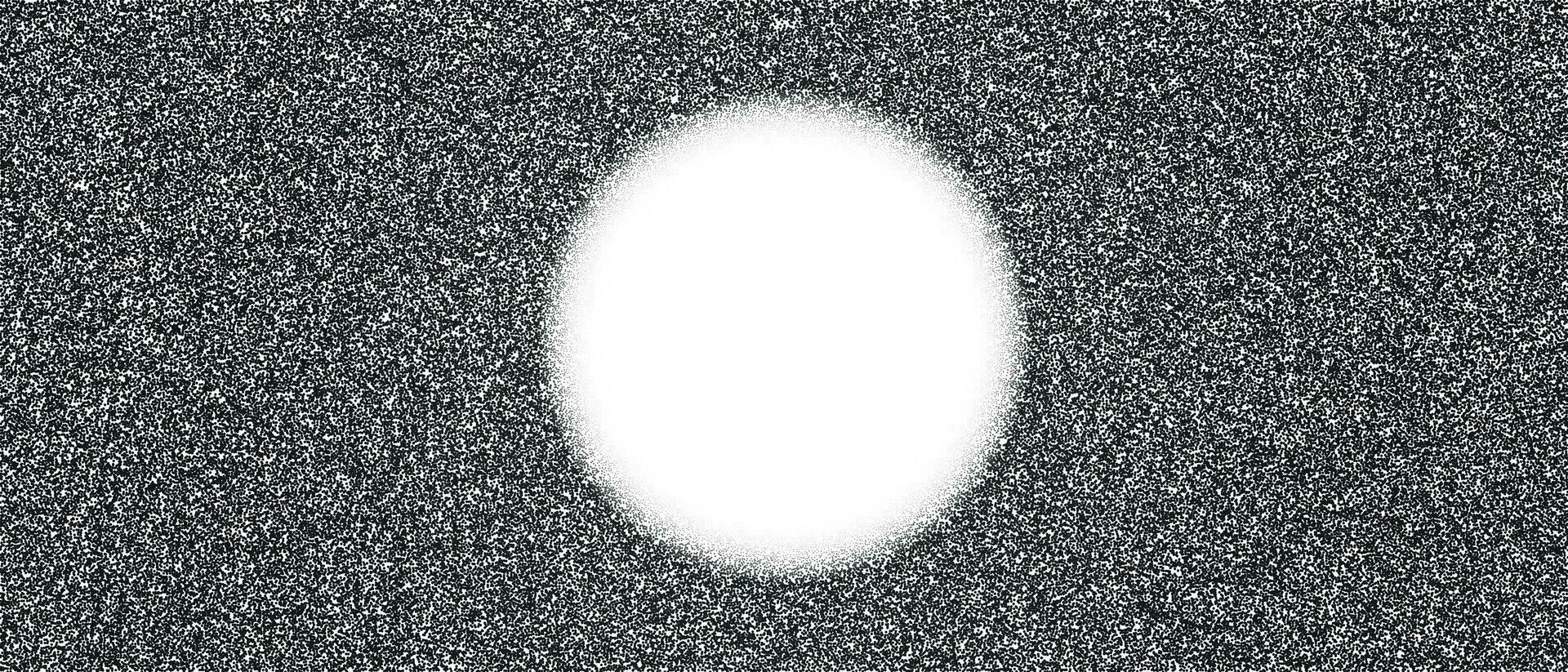 Solar eclipse effect with textured grain and stipple background. gradient from black to white, sun and circle elements. Pointillism or spray techniques. Flat vector illustration isolated