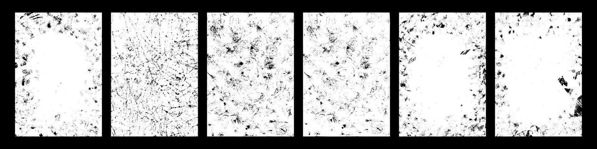 Grunge overlay splattered paint, textured corners, and dirty edges, vintage stamp look. Flat vector illustration isolated on white background.