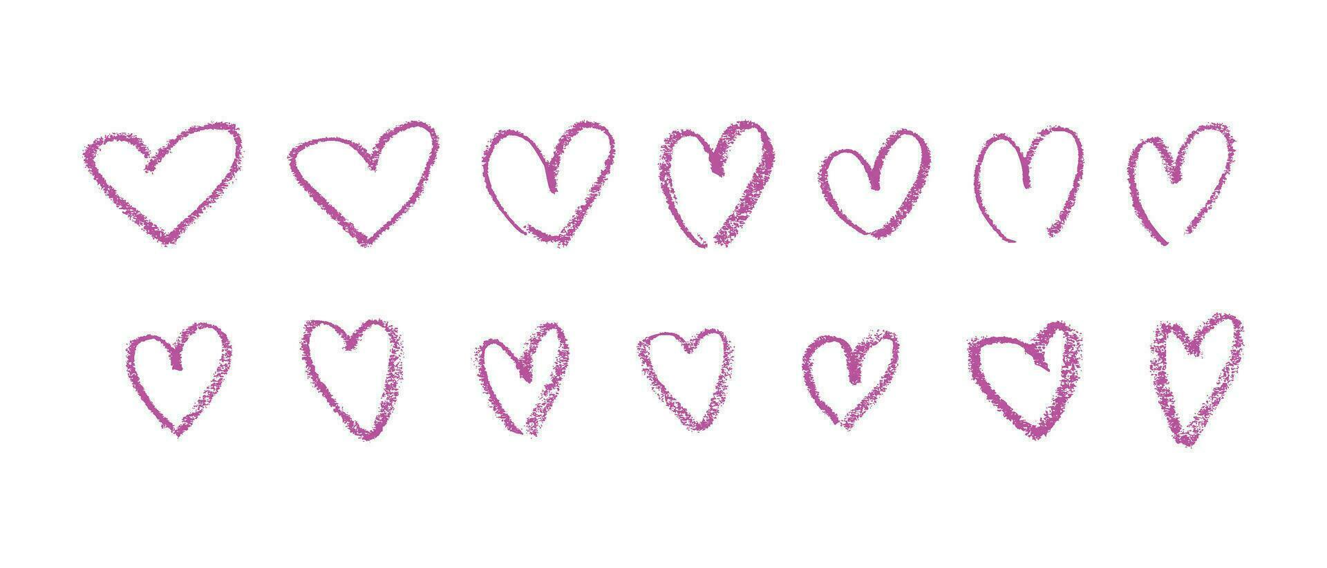 mano dibujado grunge rosado corazón. amor cepillo y texturizado trazos plano vector ilustración aislado en blanco antecedentes.
