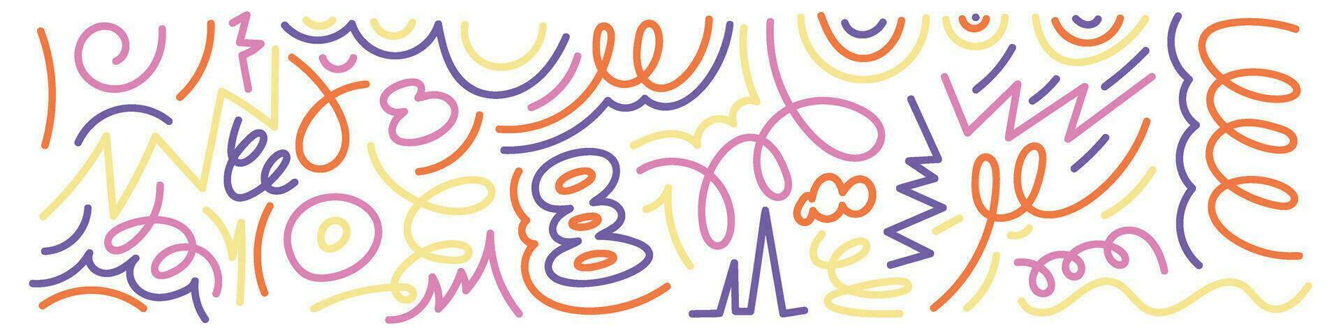 Squiggle pattern memphis. Abstract line and shapes. Fun and colorful children's party pattern. Isolated vector illustrations on white background.