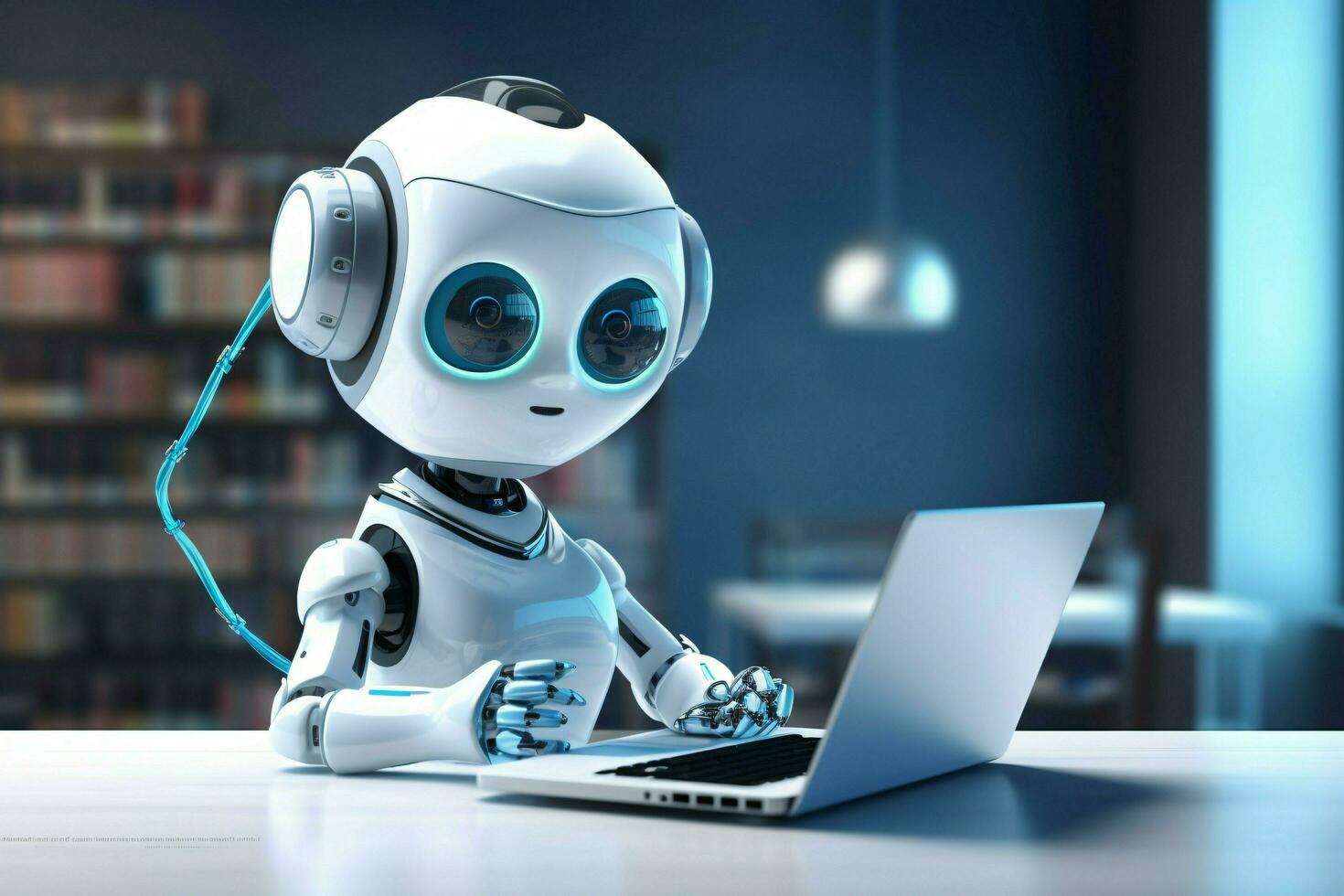 cute artificial intelligence robot with notebook ai generated photo
