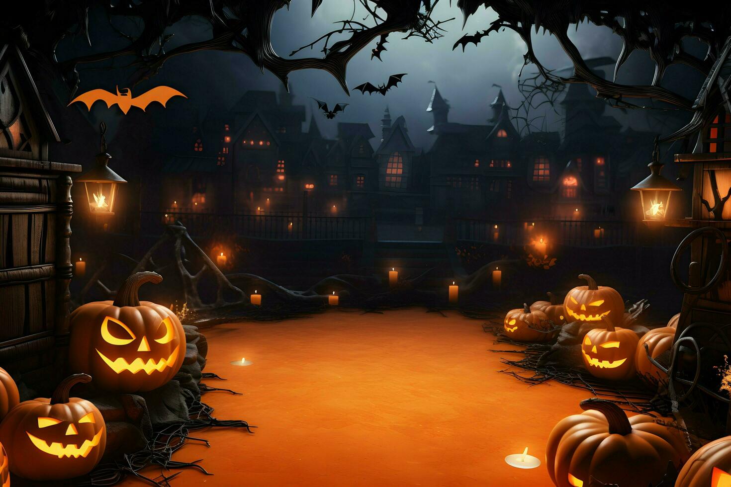 concept of Hallowen, autumn still life of small pumpkins that lie on dry leaves on a dark wooden background ai generated photo