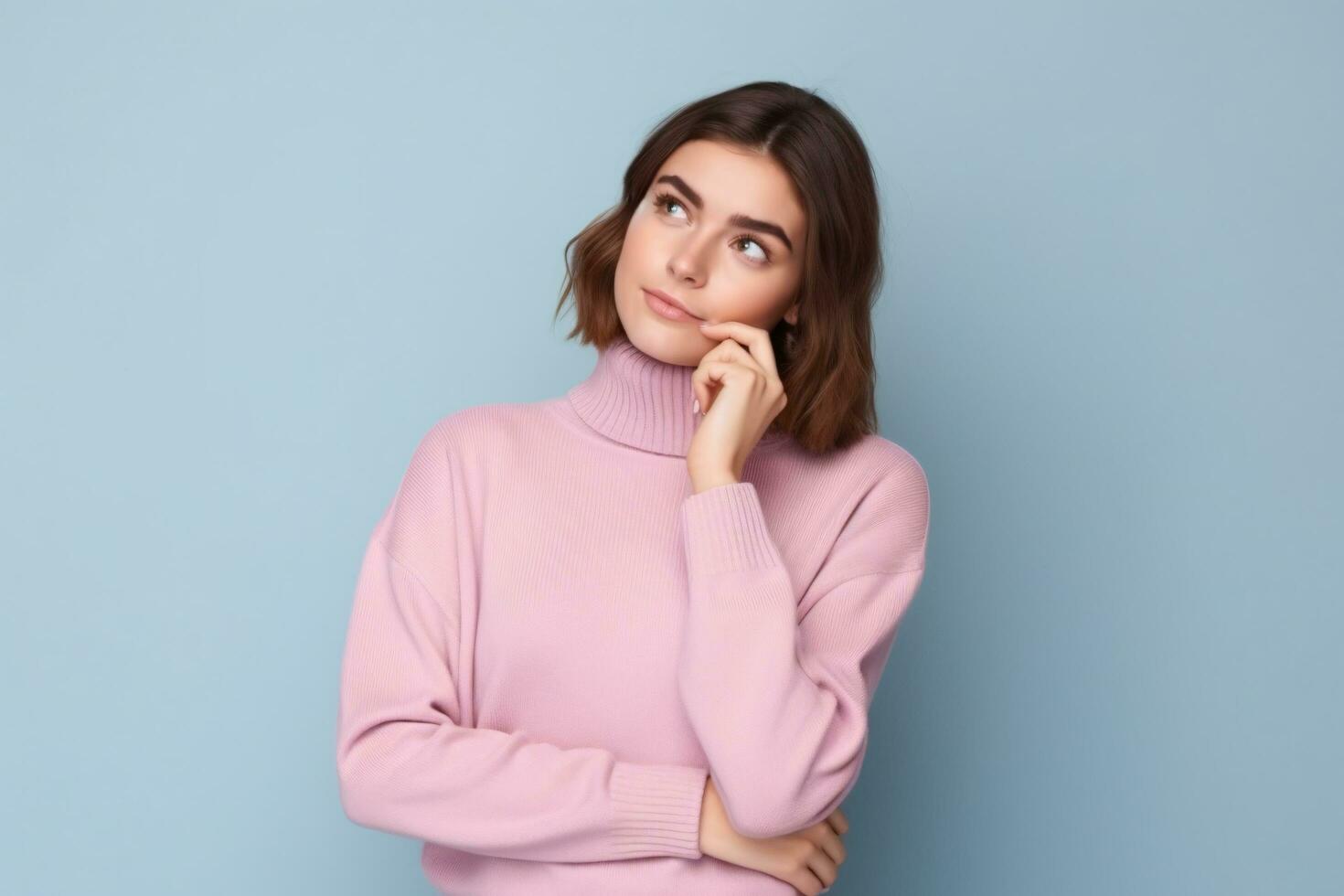 smart girl thinking decided wear isolated pastel color background ai generated photo