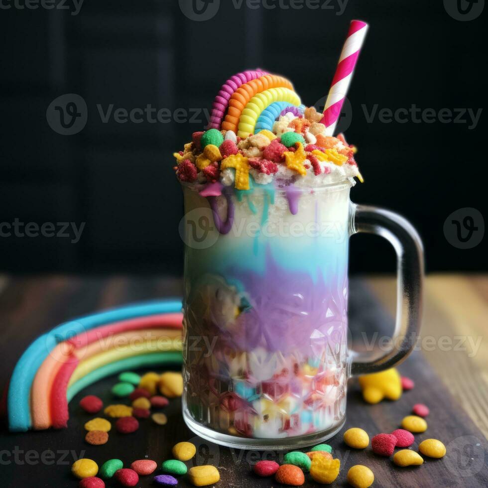 Colorful candy milkshake photo