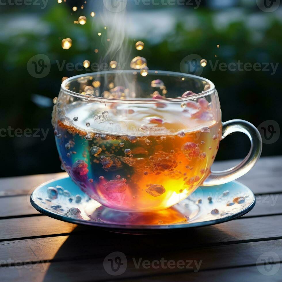 Tea on wooden table photo