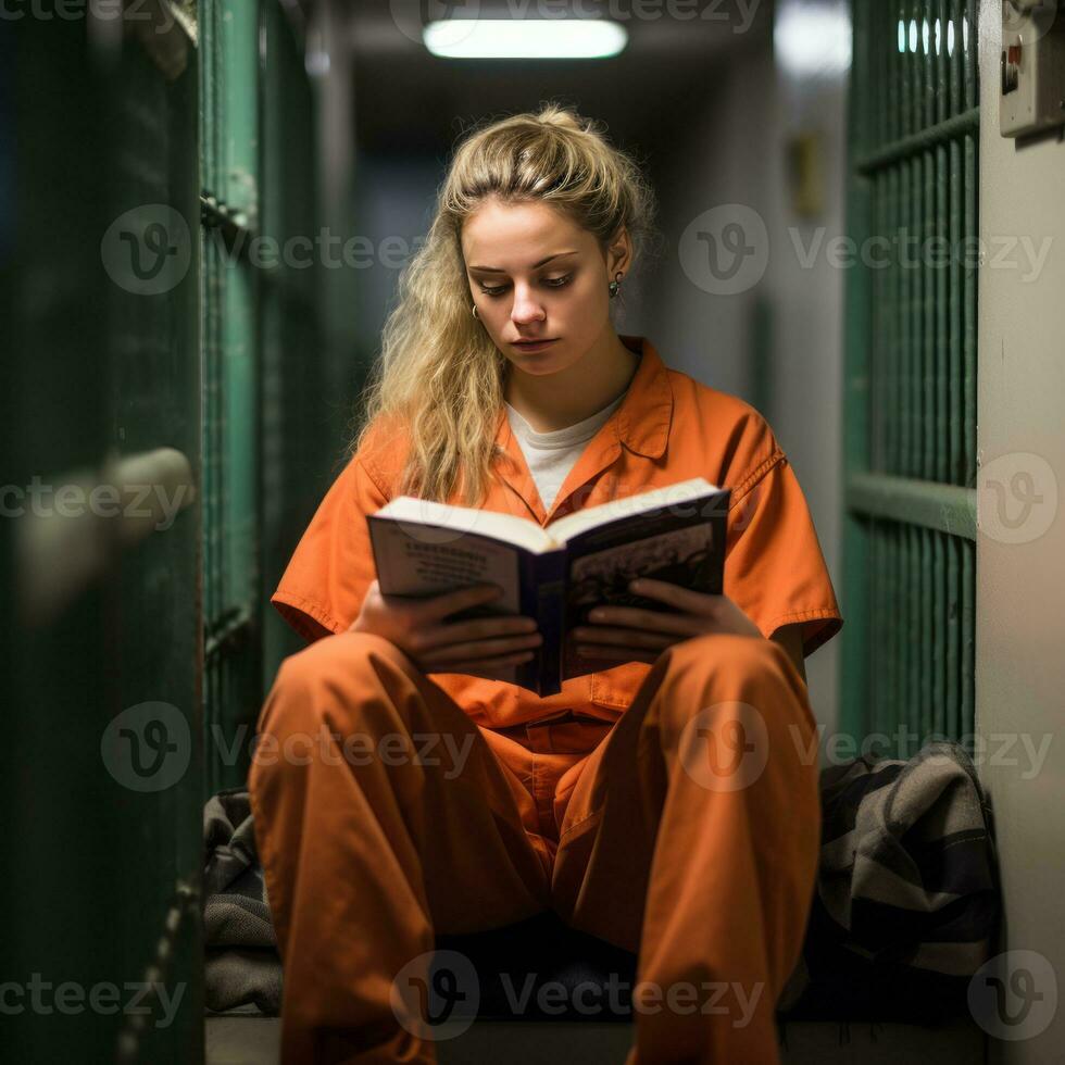 Woman reading book in jail 29851274 Stock Photo at Vecteezy