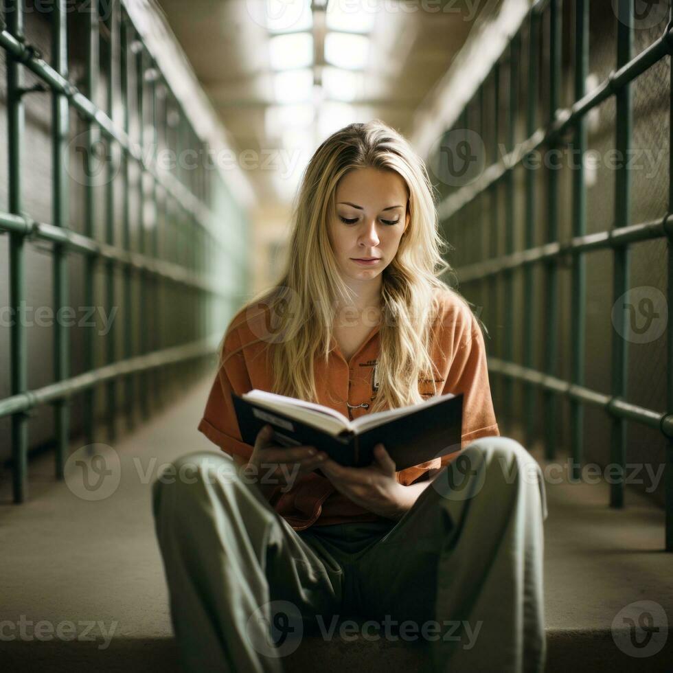 Woman reading book in prison 29851414 Stock Photo at Vecteezy