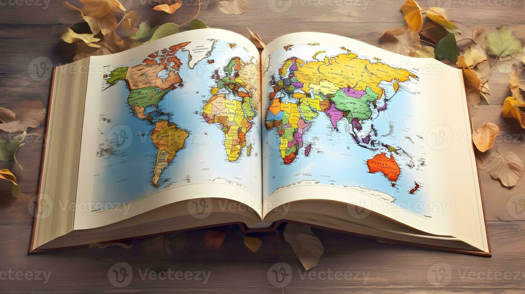 open book with world map Generative AI, AI Generated photo
