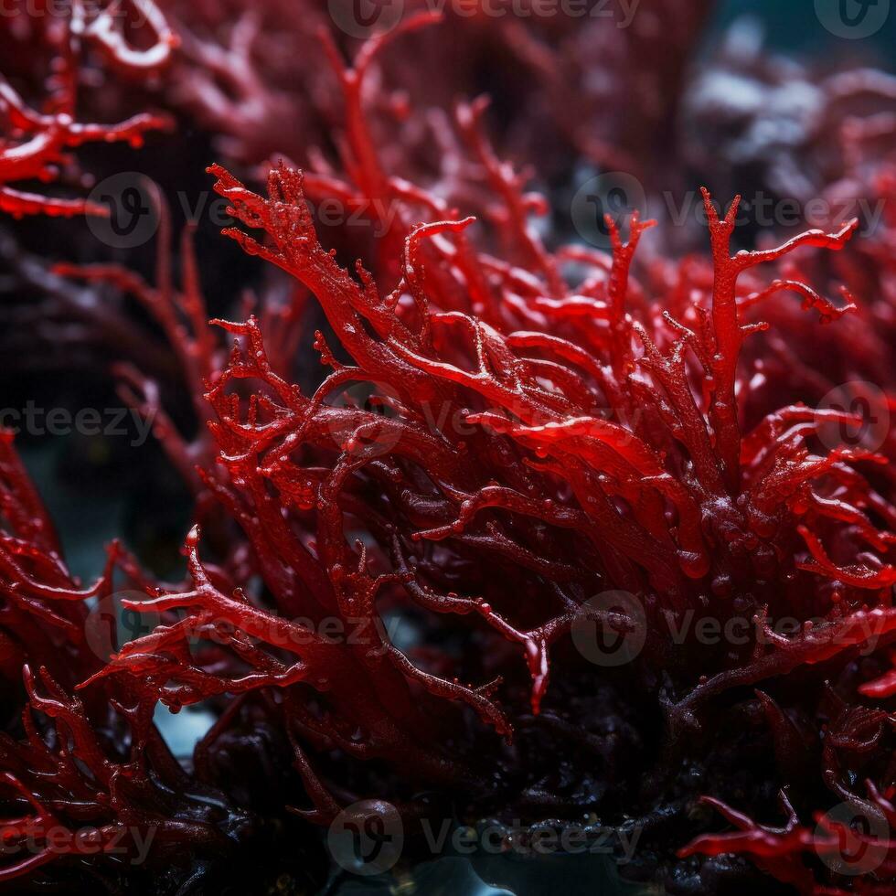 Close-up of vibrant red seaweed photo