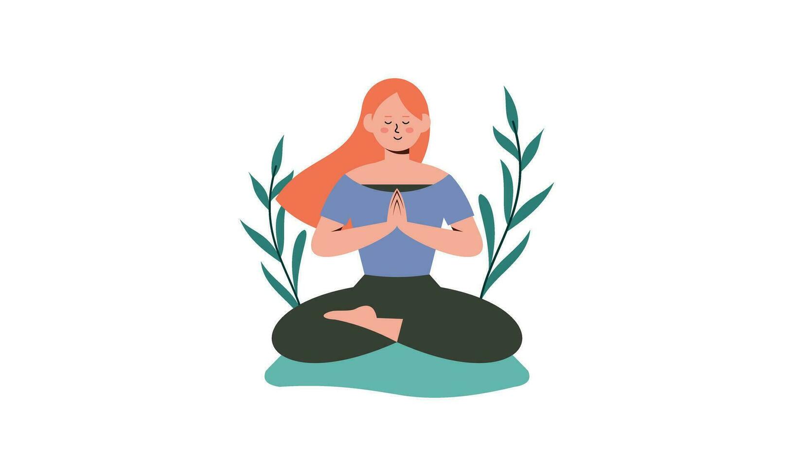 Tranquil woman meditating outdoor vector isolated illustration