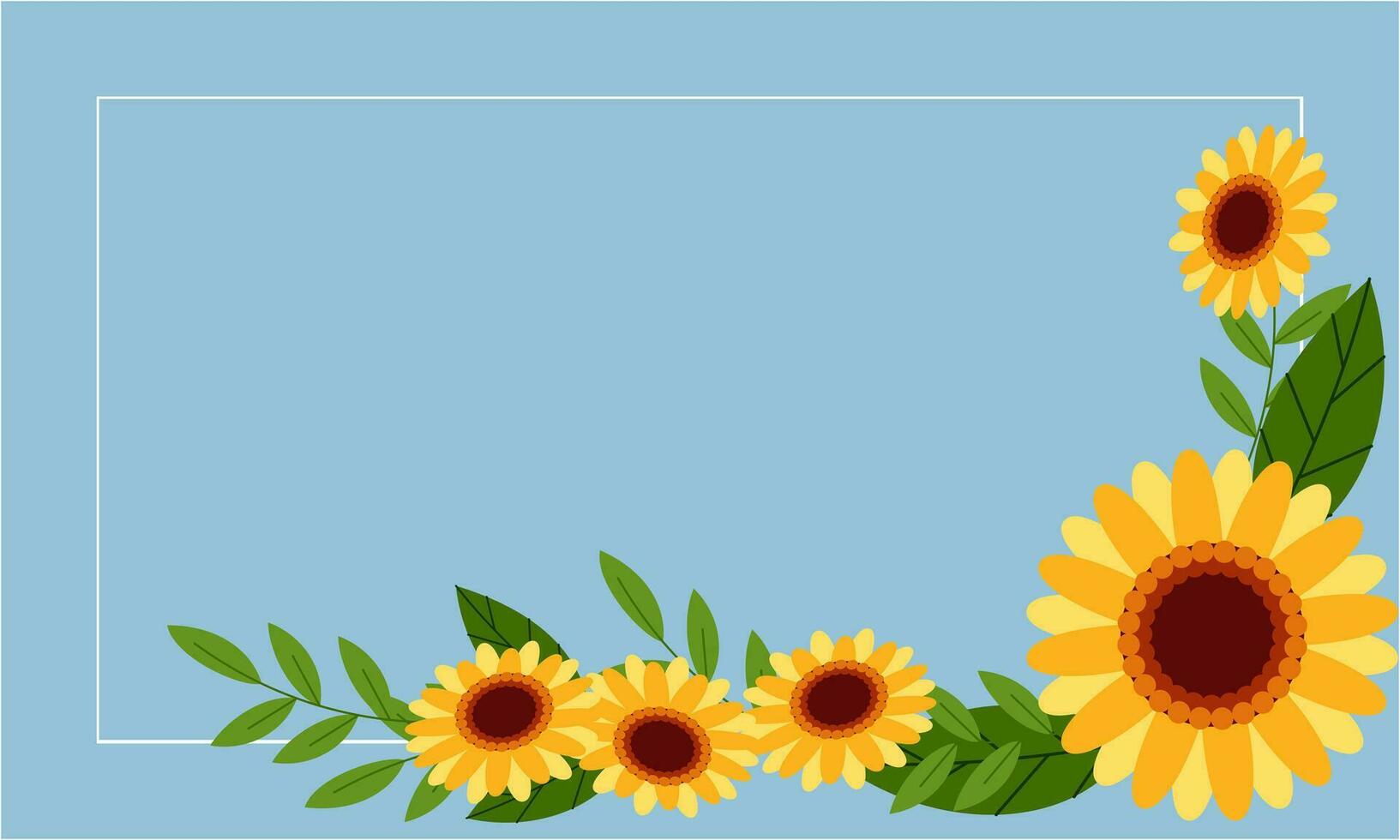 Watercolor sunflower border background vector