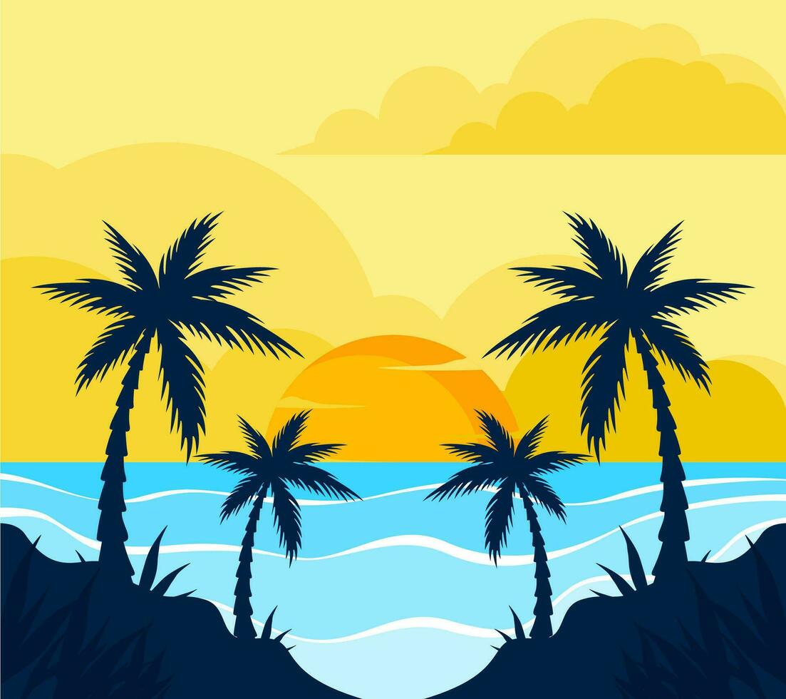 sunset view on the beach vector background