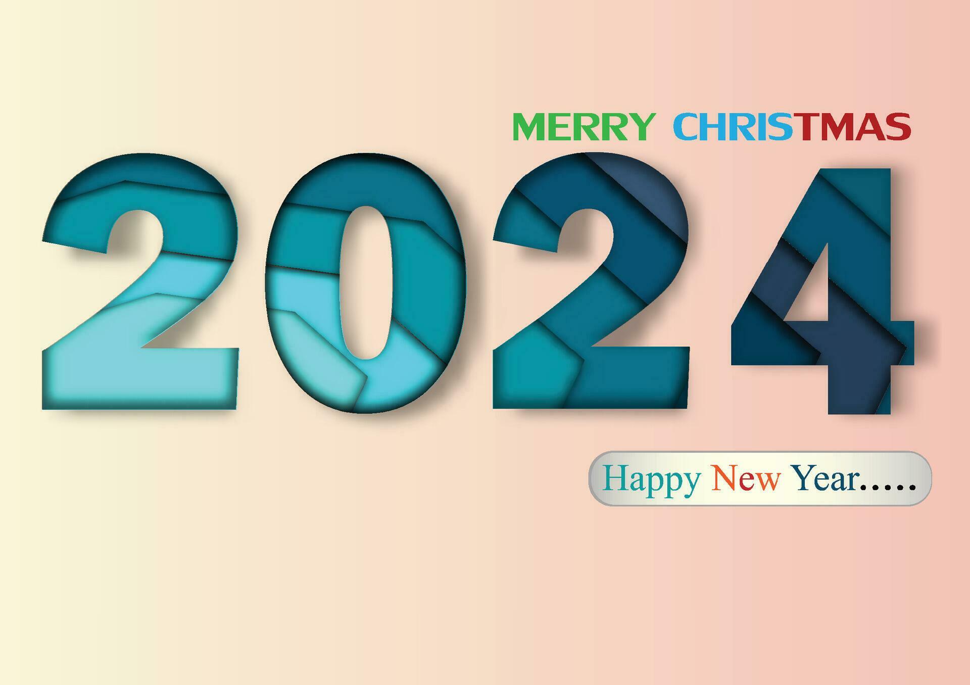 2024 happy new year.Paper cut 2024 word for new year festival.card