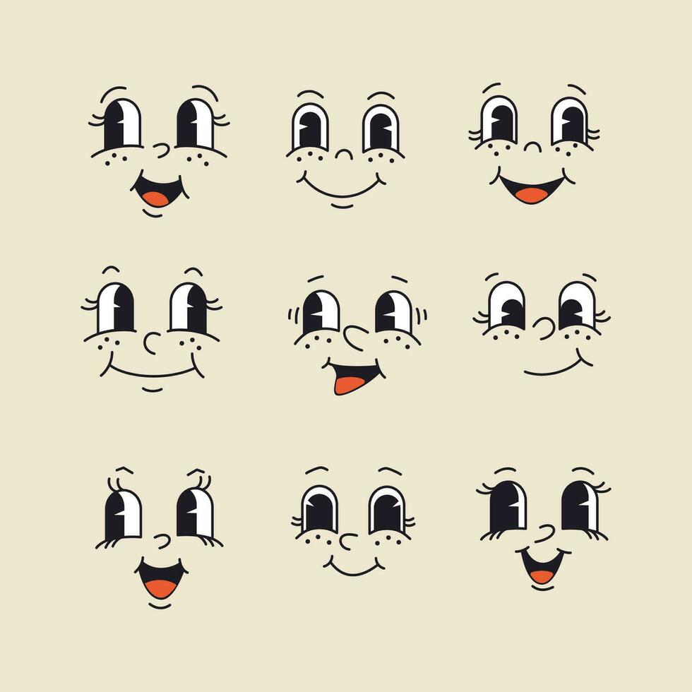 Retro cartoon and comics characters faces. Traditional emotions vector elements. Vintage characters creator for trending illustration.