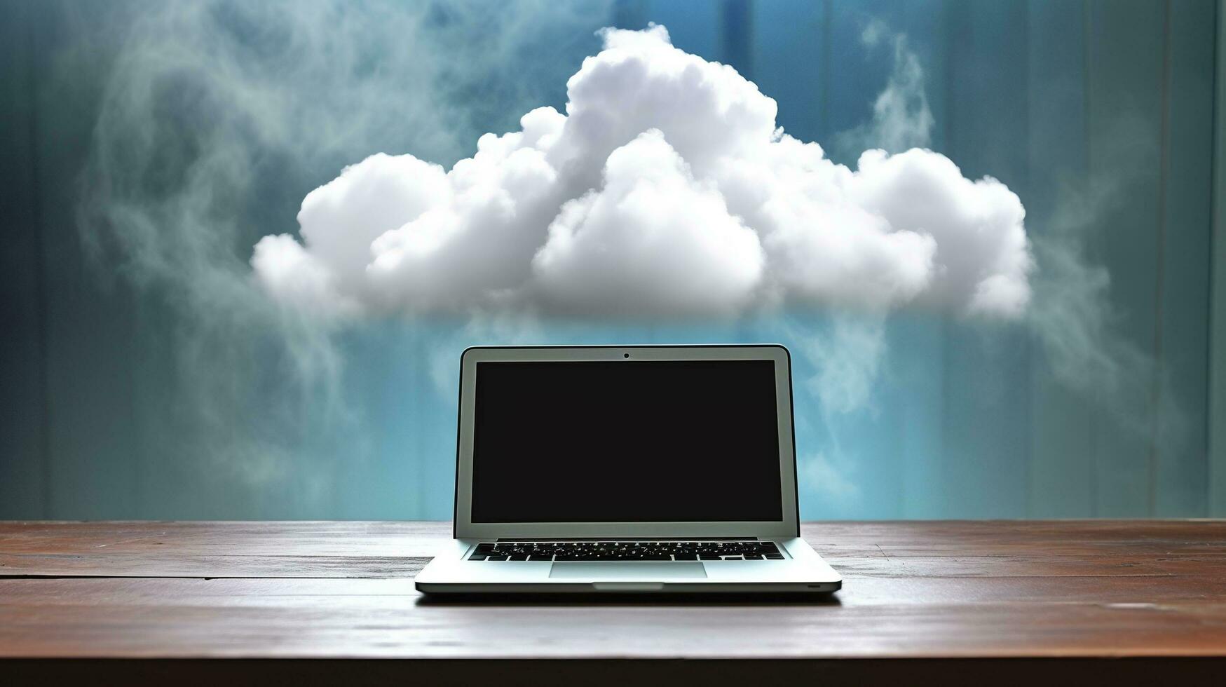 laptop on the table with cloud on background Created with AI photo
