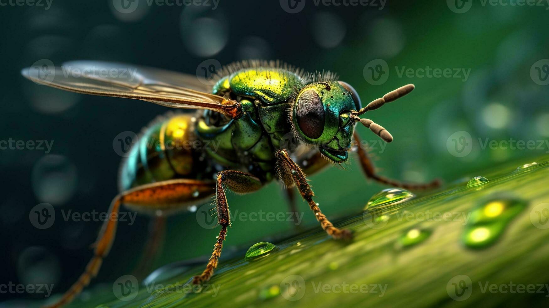 verde mosca en un hoja generativo ai, ai generado foto