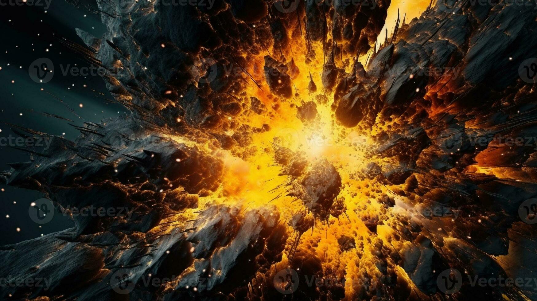 explosion of fire. explosion of dust and particles in the air isolated on black background Generative AI, AI Generated photo