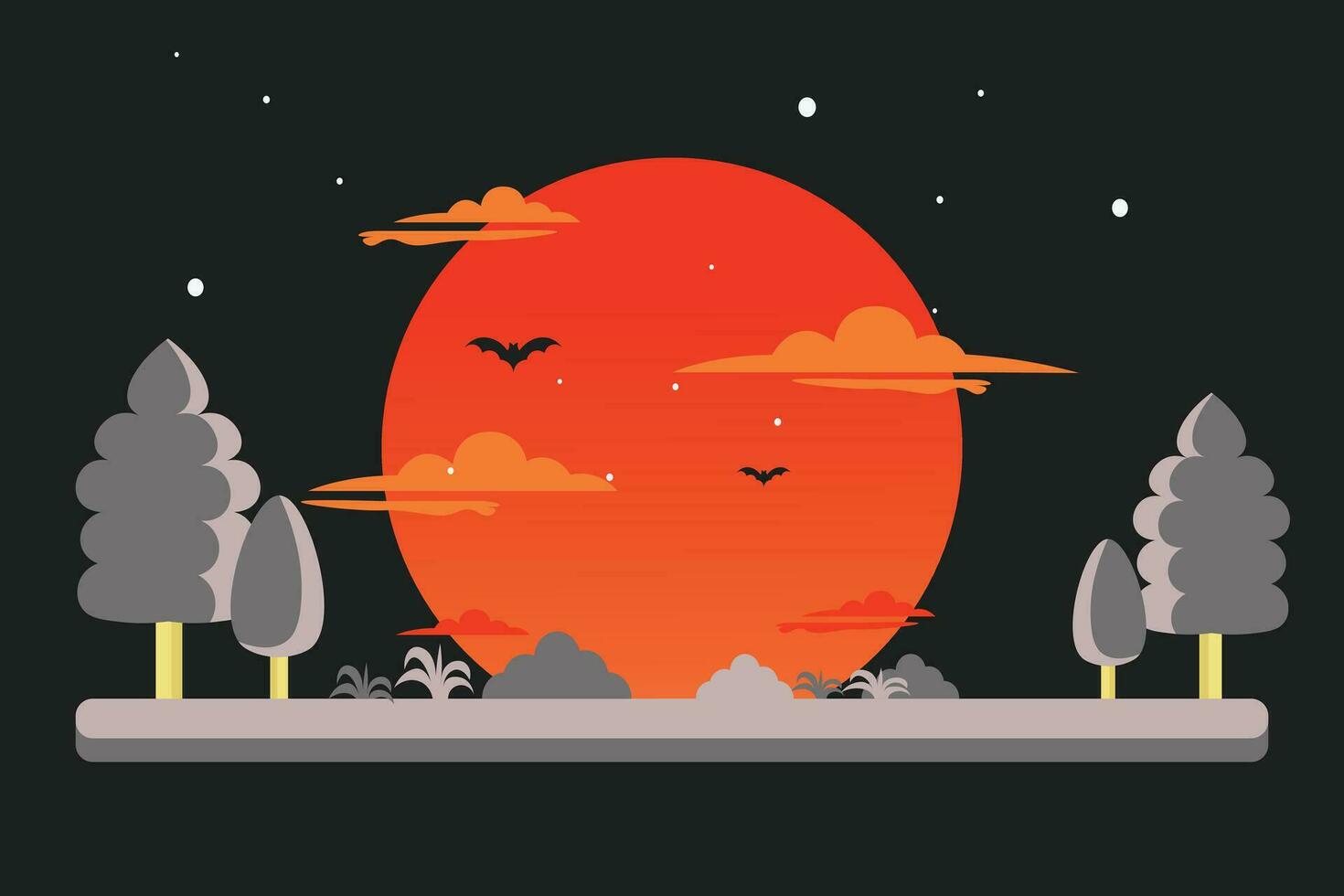 moonlight night illustration vector, lunar eclipse design vector