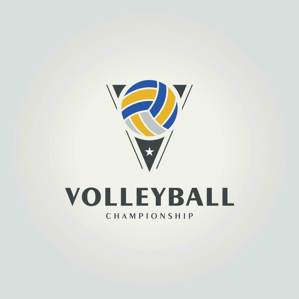 volleyball logo with triangle badge, illustration design of volley icon label, volleyball championship trophy vector