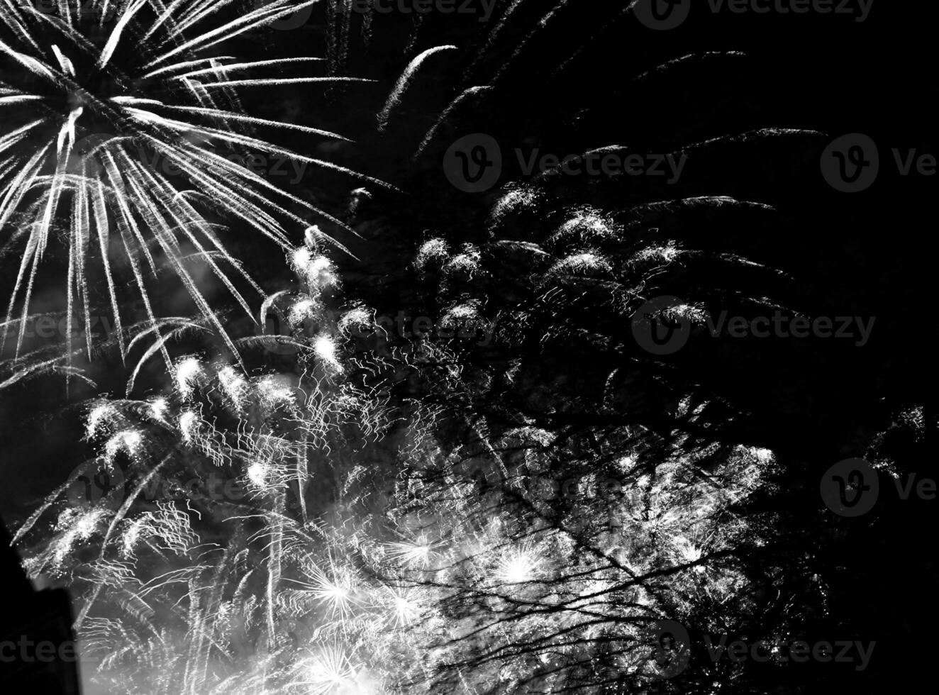 Burst colorful fireworks in night dark sky photo