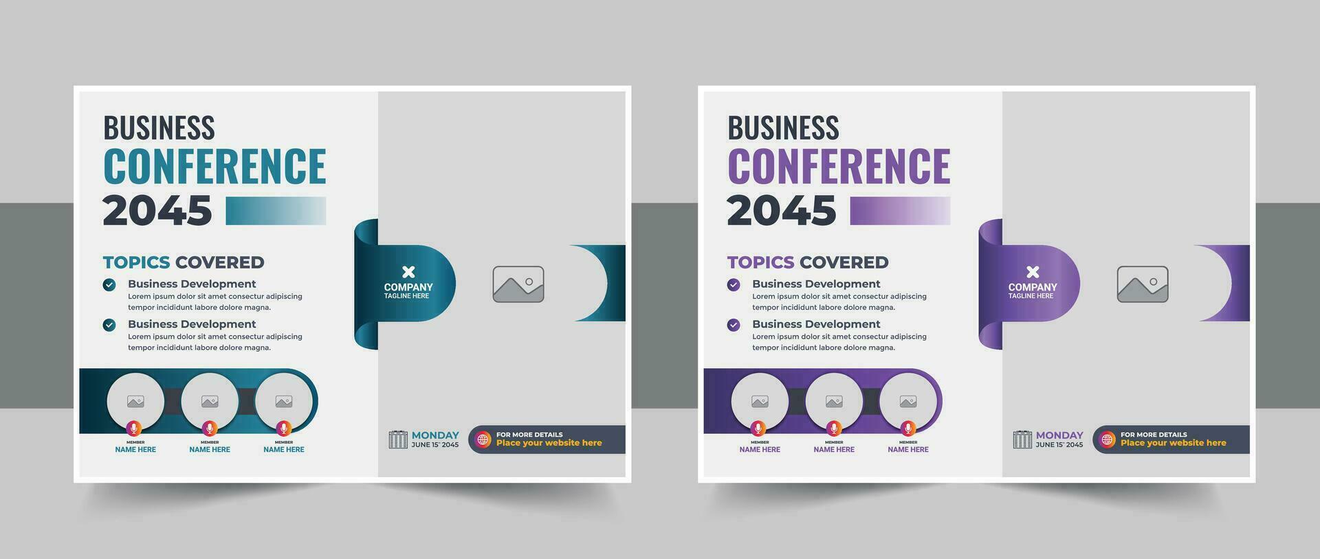 Horizontal business conference flyer template bundle or online event webinar conference social media banner layout vector