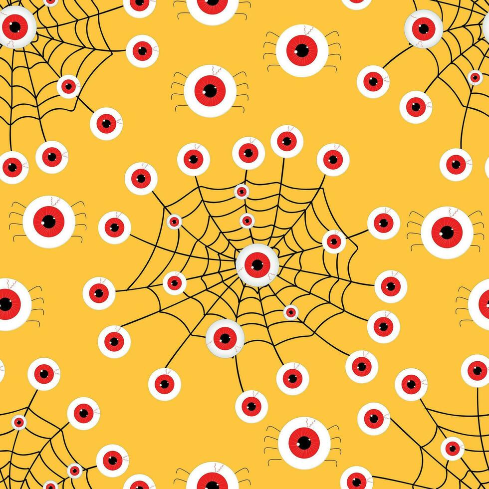 Vector seamless pattern with the eyeballs on yellow background.