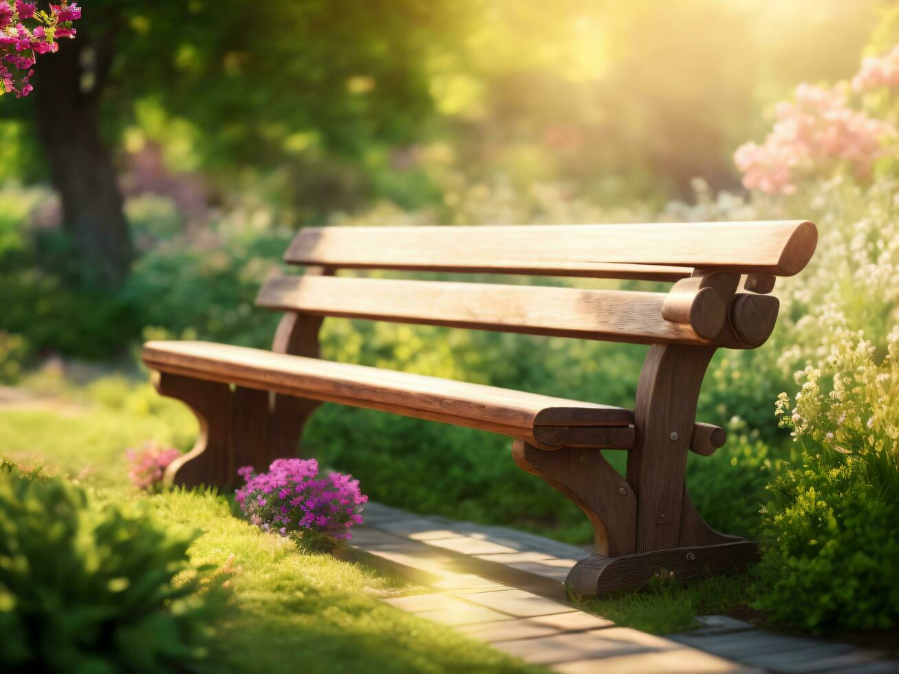 Wood bench isolated in park AI Generative photo