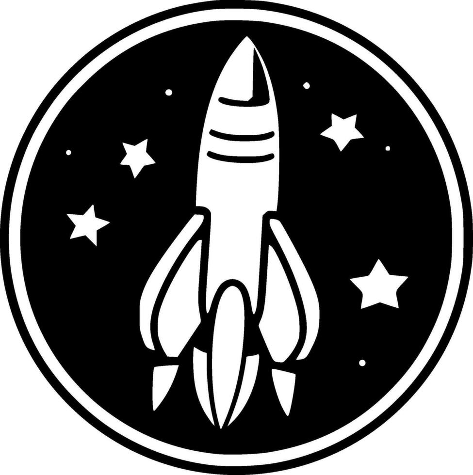 Rocket, Black and White Vector illustration