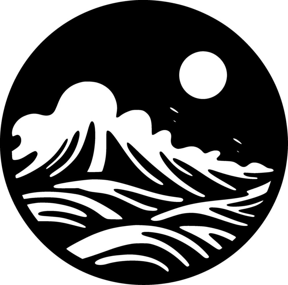 Ocean - Black and White Isolated Icon - Vector illustration