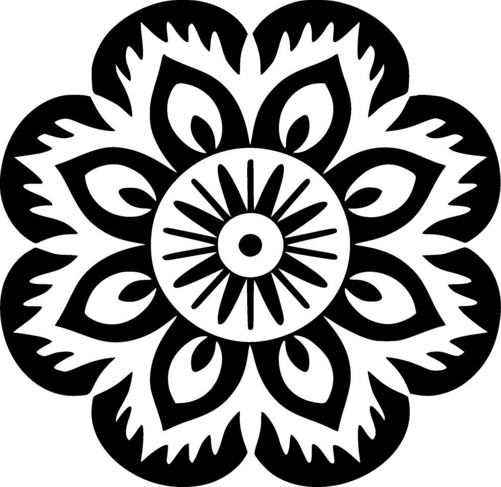 mandala - negro y blanco aislado icono - vector ilustración