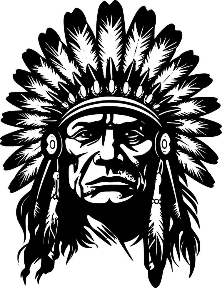 Indian Chief - Black and White Isolated Icon - Vector illustration