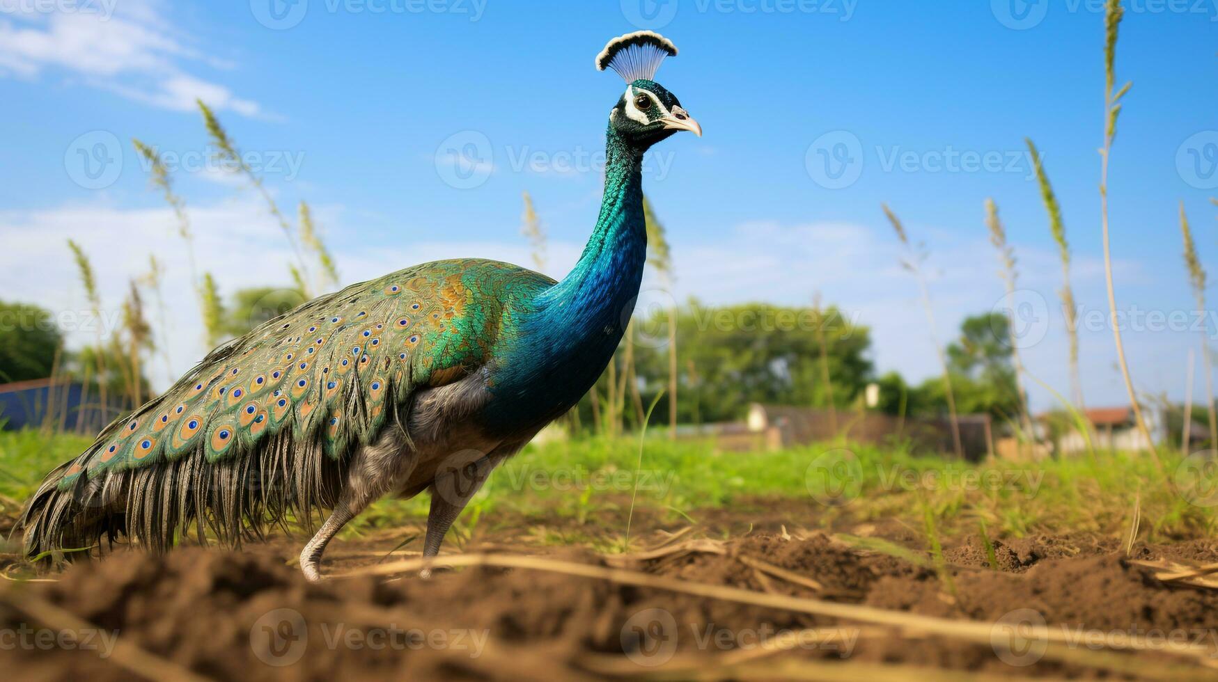 Photo of a Peacock in the Farmland. Generative AI