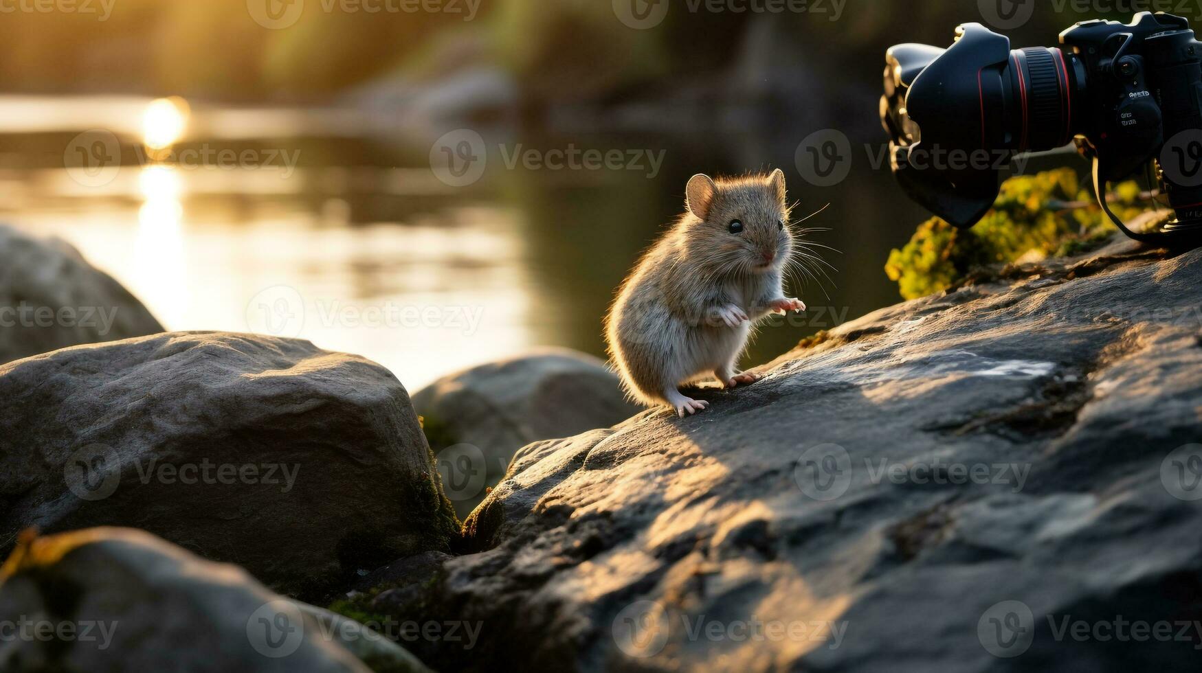 Close-up photo of a Mouse looking in their habitat. Generative AI