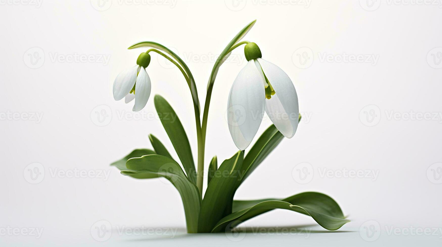 Photo of beautiful Snowdrop flower isolated on white background. Generative AI