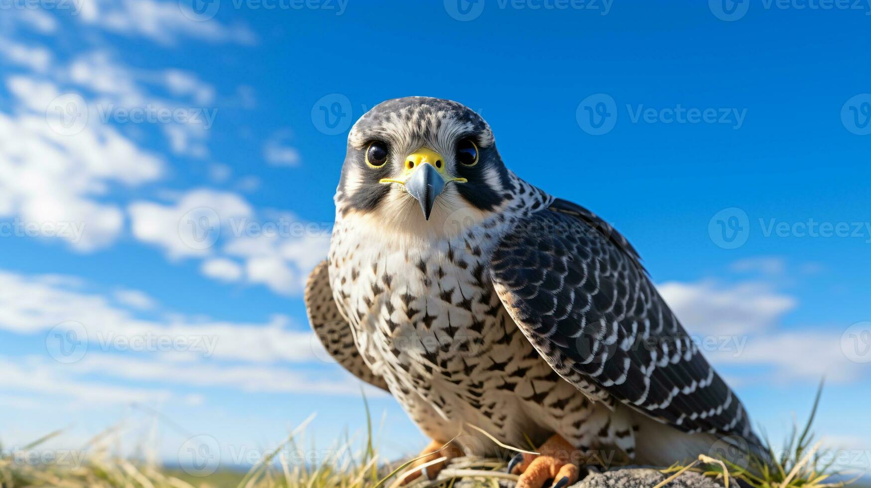 Photo of a Falcon under Blue Sky. Generative AI