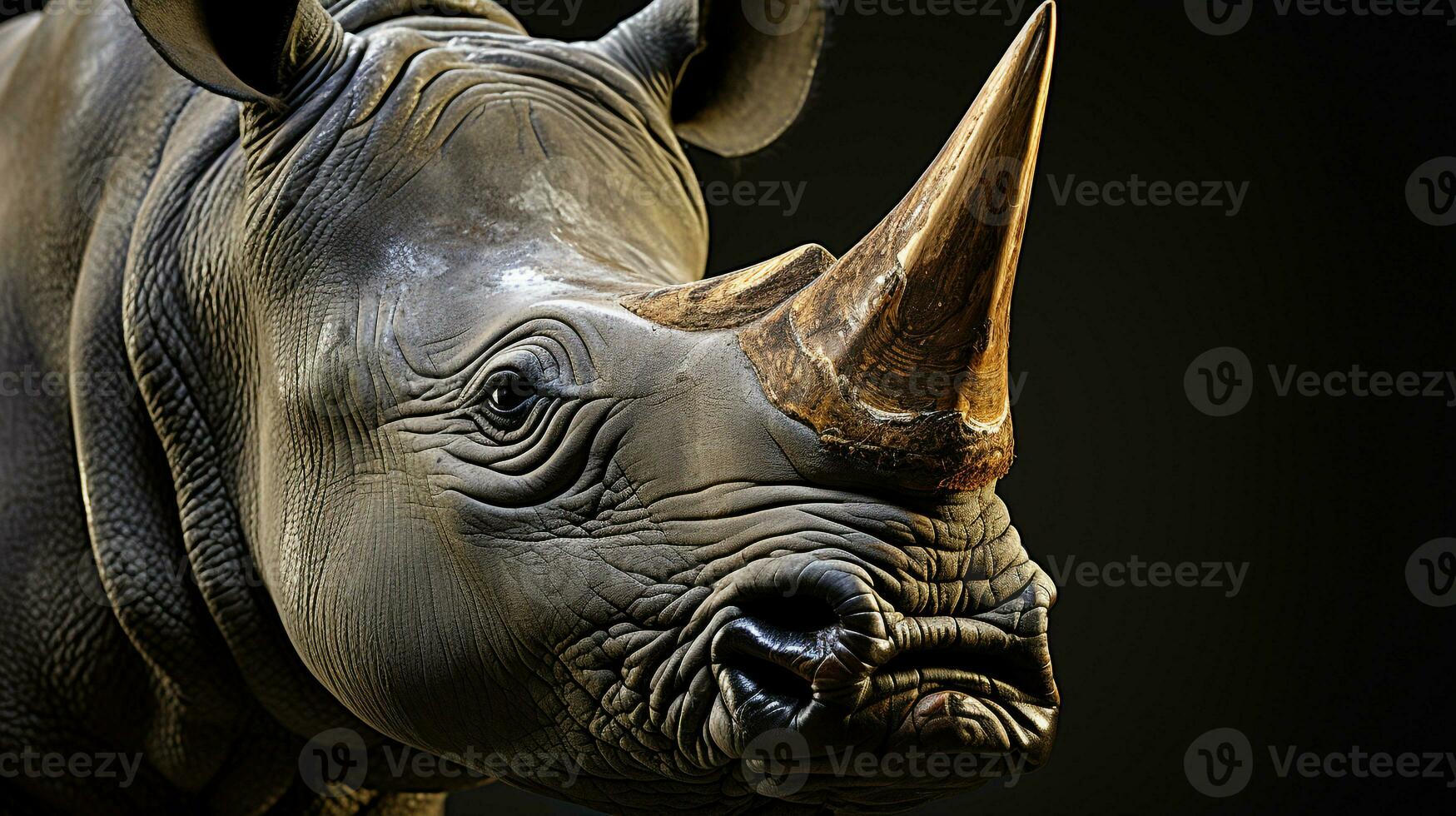 Close-up photo of a Rhinoceros looking any direction on jungle. Generative AI