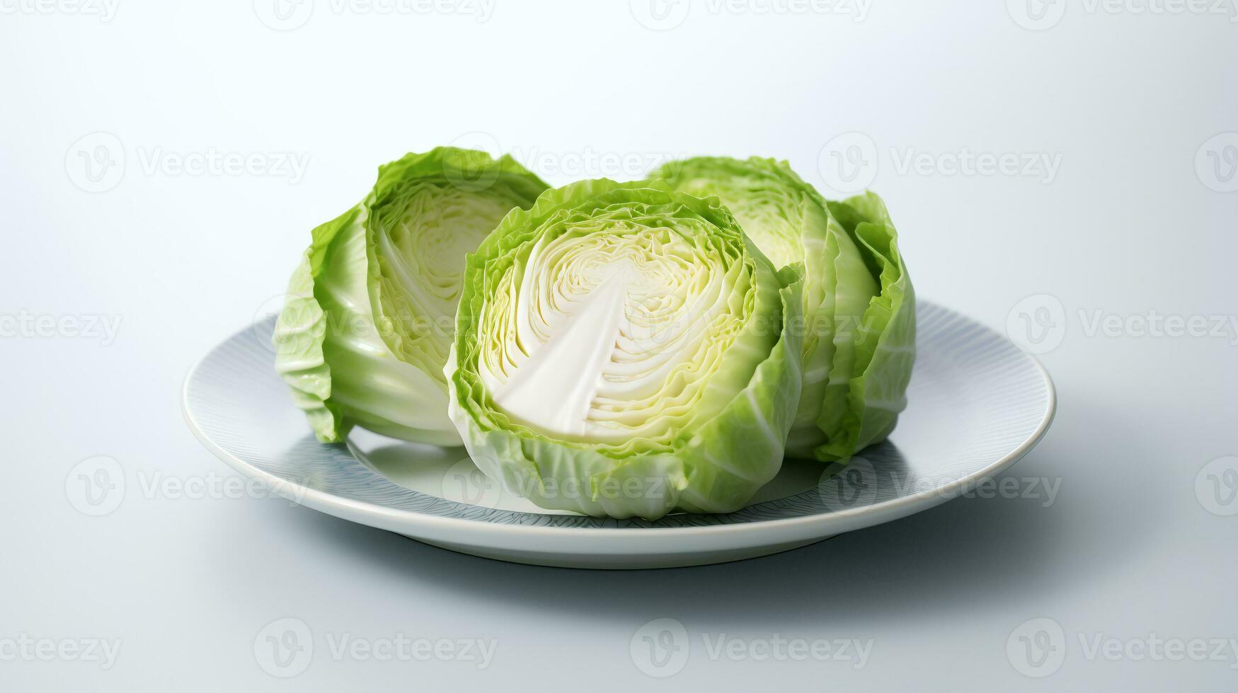 Photo of Sliced Cabbage on a plate isolated on white background. generative ai