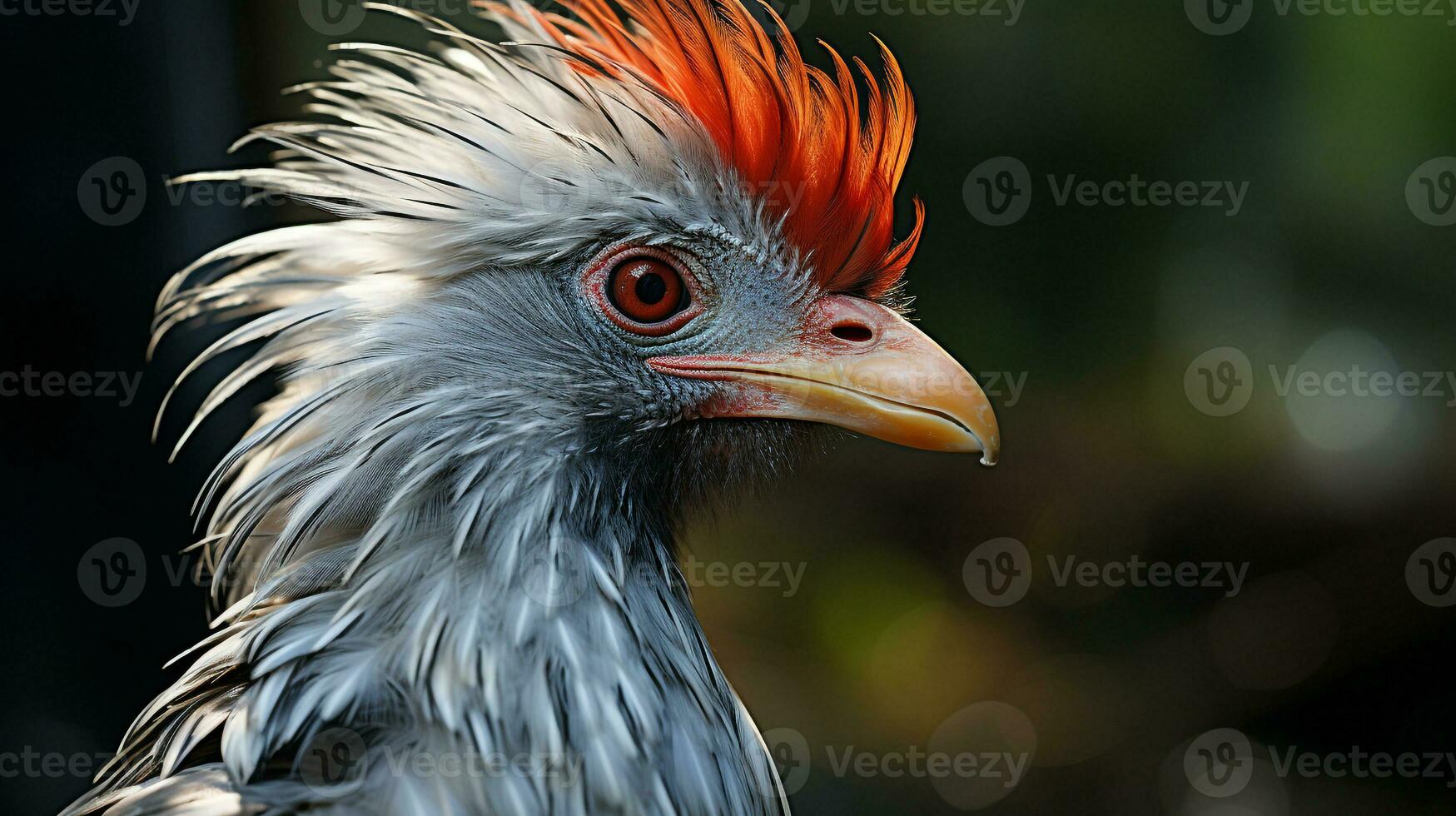 Close-up photo of a Secretary Bird looking any direction on jungle. Generative AI