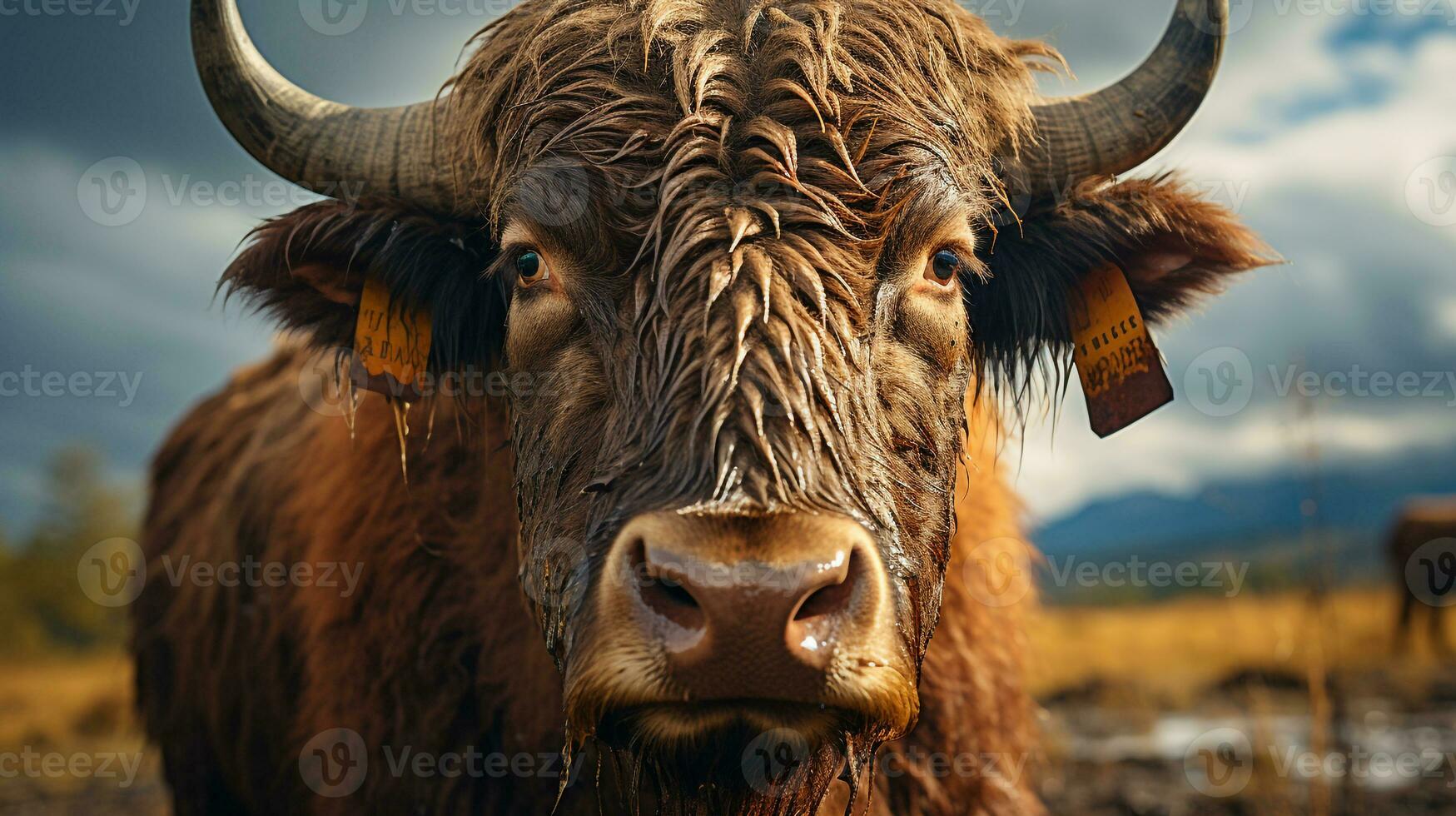 Close-up photo of a Bison looking any direction. Generative AI