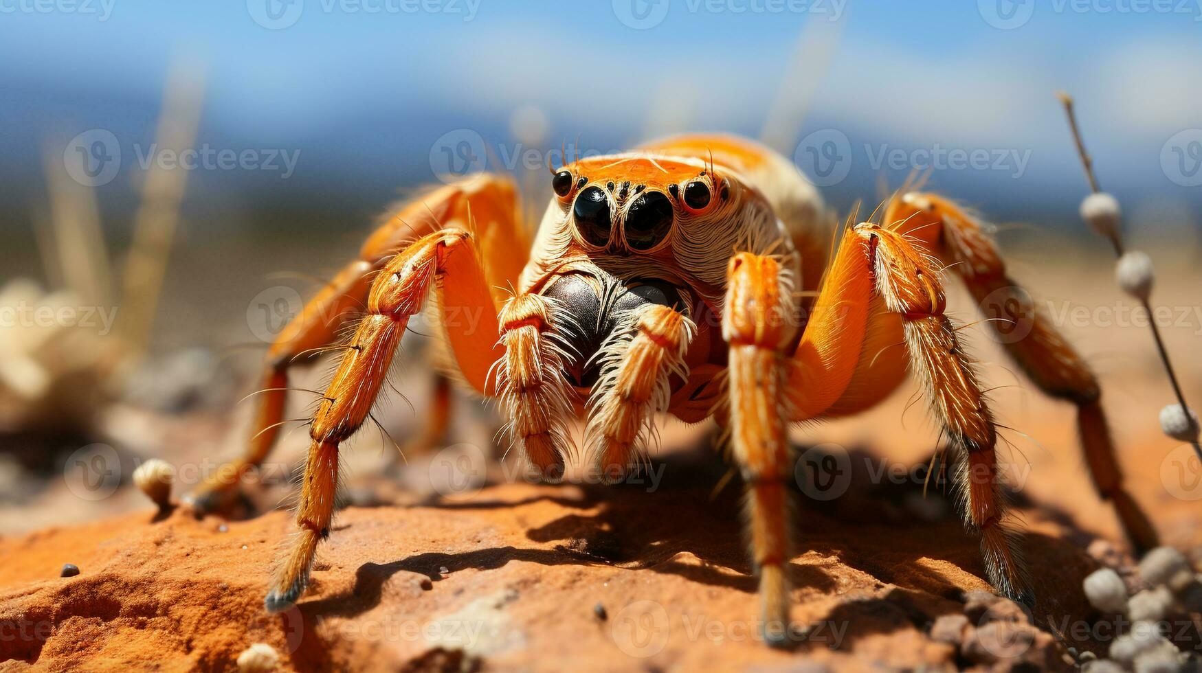 de cerca foto de un Desierto tarántula mirando ninguna dirección en el desierto. generativo ai